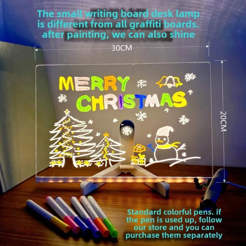 LED Note Board with Colors Erasable DIY Children's Drawing Board Letter Message Board White Luminous Dry Erase Board with Stand