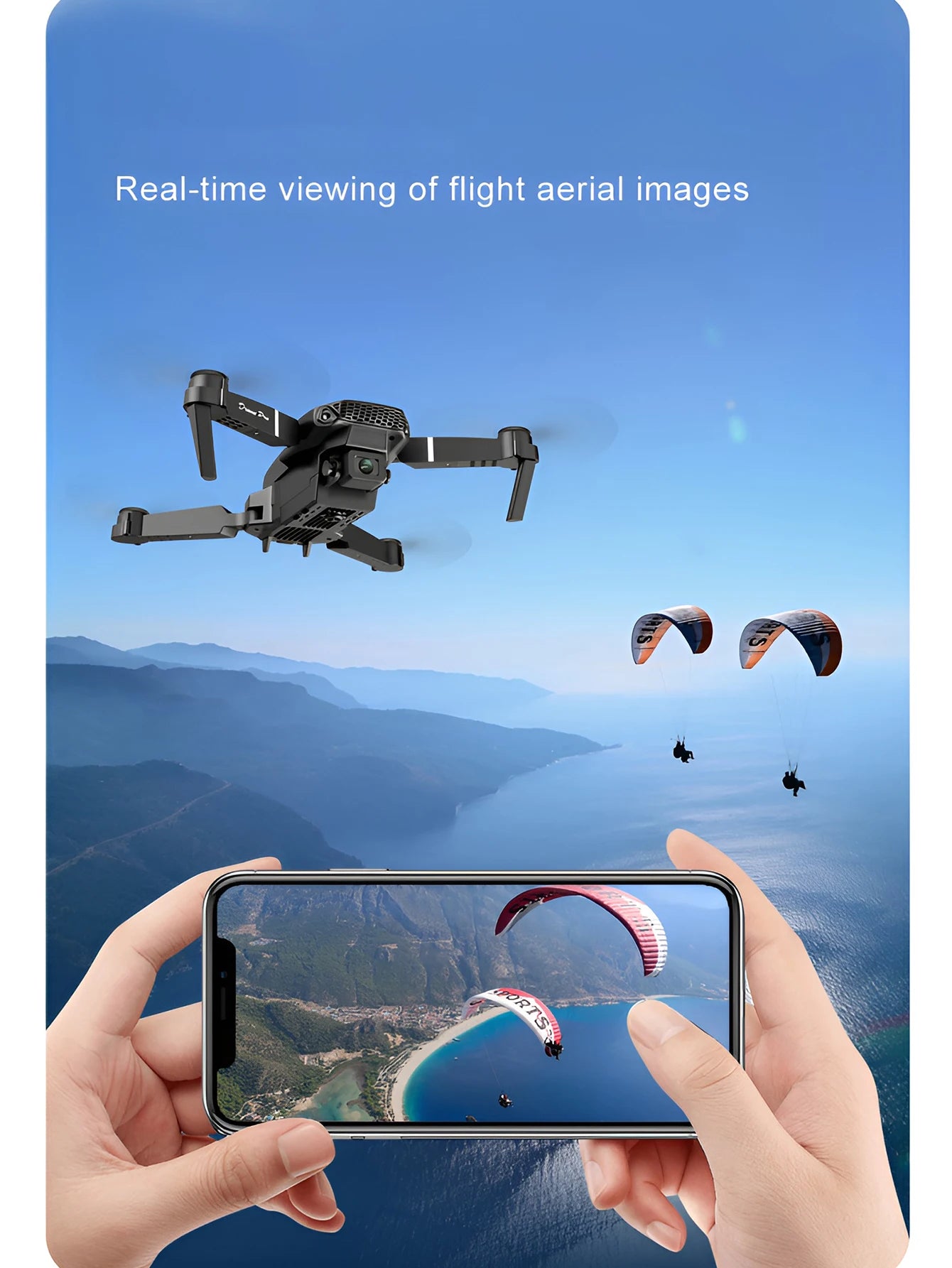 Toy drone E88 remote control small aircraft dual camera HD quadcopter can be connected to mobile APP foldable bag