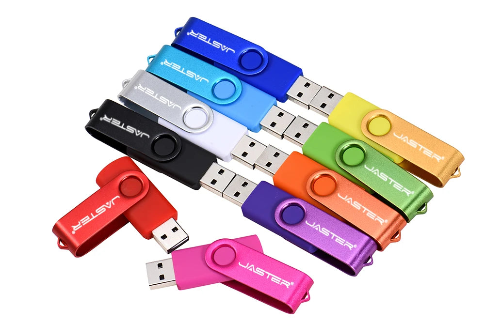 JASTER 360° Rotatable USB Flash Drive 64GB Free Key Chain Pen Drive 32GB Metal Clip Memory Stick 16G Black Red Blue Green U Dis