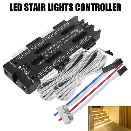 Stair Light Controller Kit 32 Channels LED Motion Sensor DC 12V 24V Adjustable Brightness For Stairs Flexible Strip