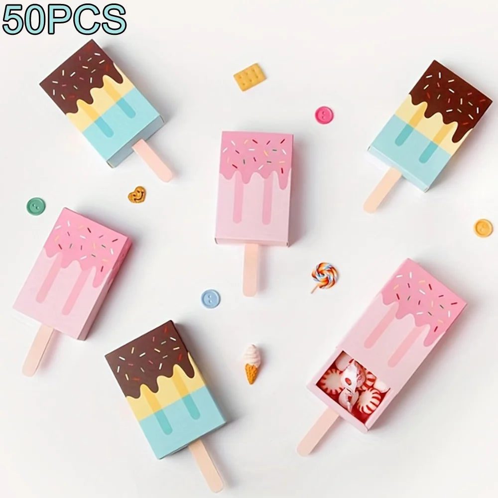 50pcs Ice Cream Shape Wedding Party Favor Box Cartoon Treat Box Ice Cream Gift Box Baby Shower Birthday Party Candy Box