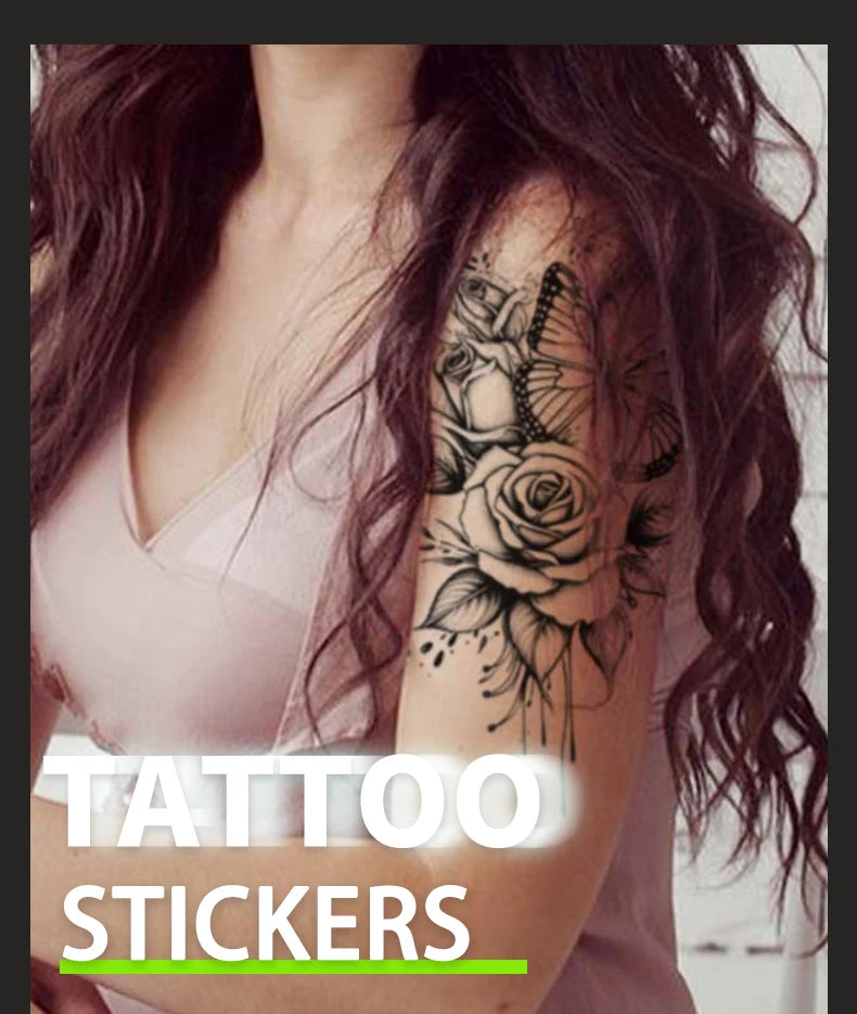 Butterfly and Rose Waterproof Temporary Tattoo for Arm and Leg, Long-Lasting, Realistic Fake Tattoo for Men and Women