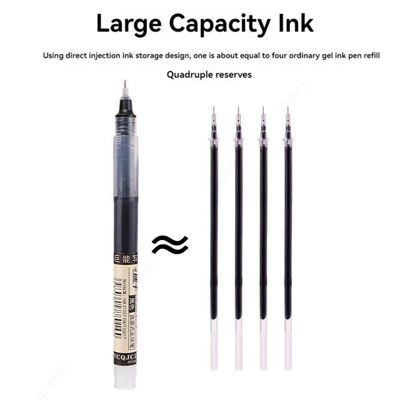 3-5Pcs Straight Liquid Gel Pen Quick-drying, Large-capacity 0.5mm Black Blue Ink for Writing School Office Stationery Supplies