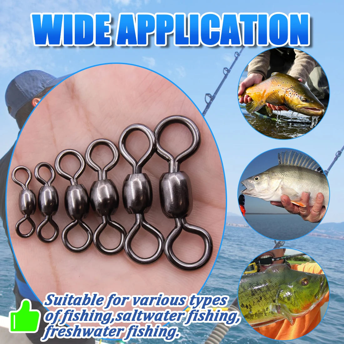 FishTrip 50Pcs Crane Swivels Rolling Swivels Stainless Steel Fishing Swivels Heavy Saltwater Fishing Tackles Black Nickel