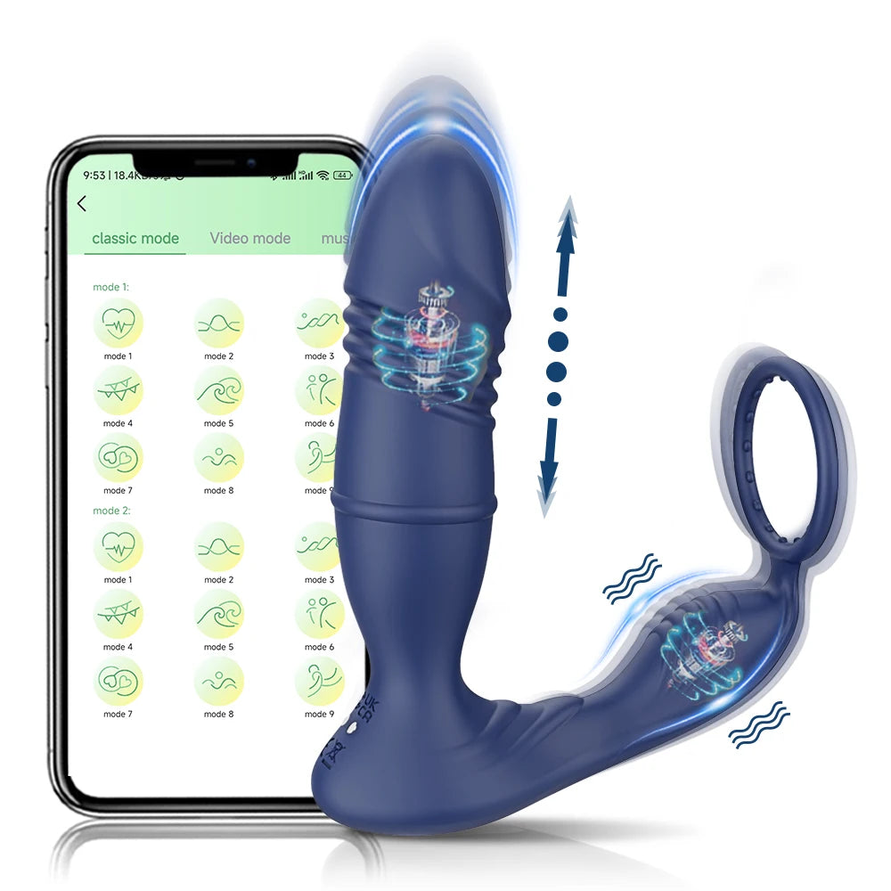4in1 Thrusting Vibrating Anal Vibrator Prostate Massager Cock Ring Anal Plug G Spot Massager Male Sex Toys for Men Women Couples