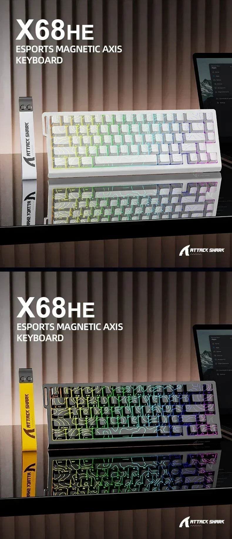 ATTACK SHARK X68HE Keyboard Magnetic Mechanical Gaming Wired Keyboard RGB 0.01mm Rapid Trigg 8000Hz SOCD/Rs 0.125ms 128K Rate