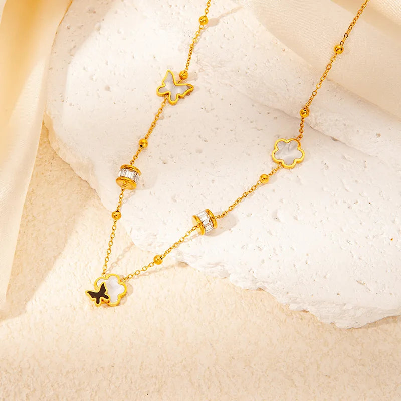 316L Stainless Steel Butterfly Flower Pendant Necklace For Women New Fashion Girls Choker Clavicle Chain Jewelry Gifts