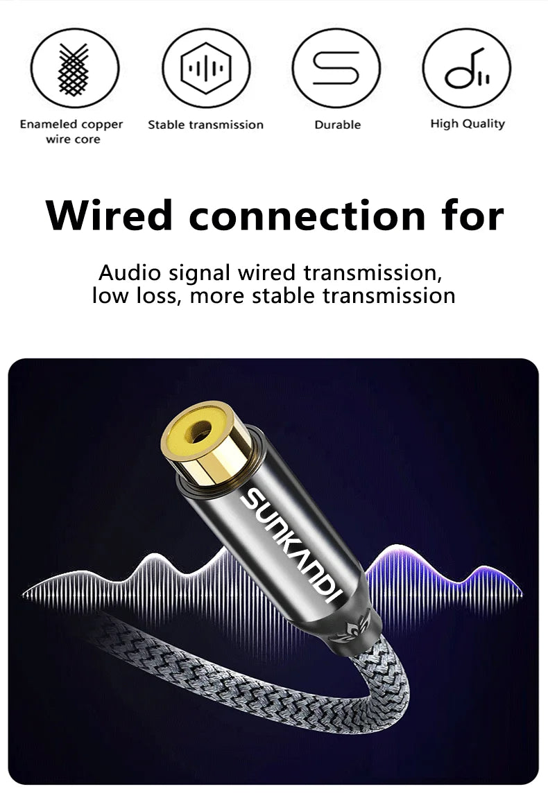 SUNKANDI RCA Male to female extension cable, copper housing  RCA male to RCA female cable Stereo audio extension cable adapter