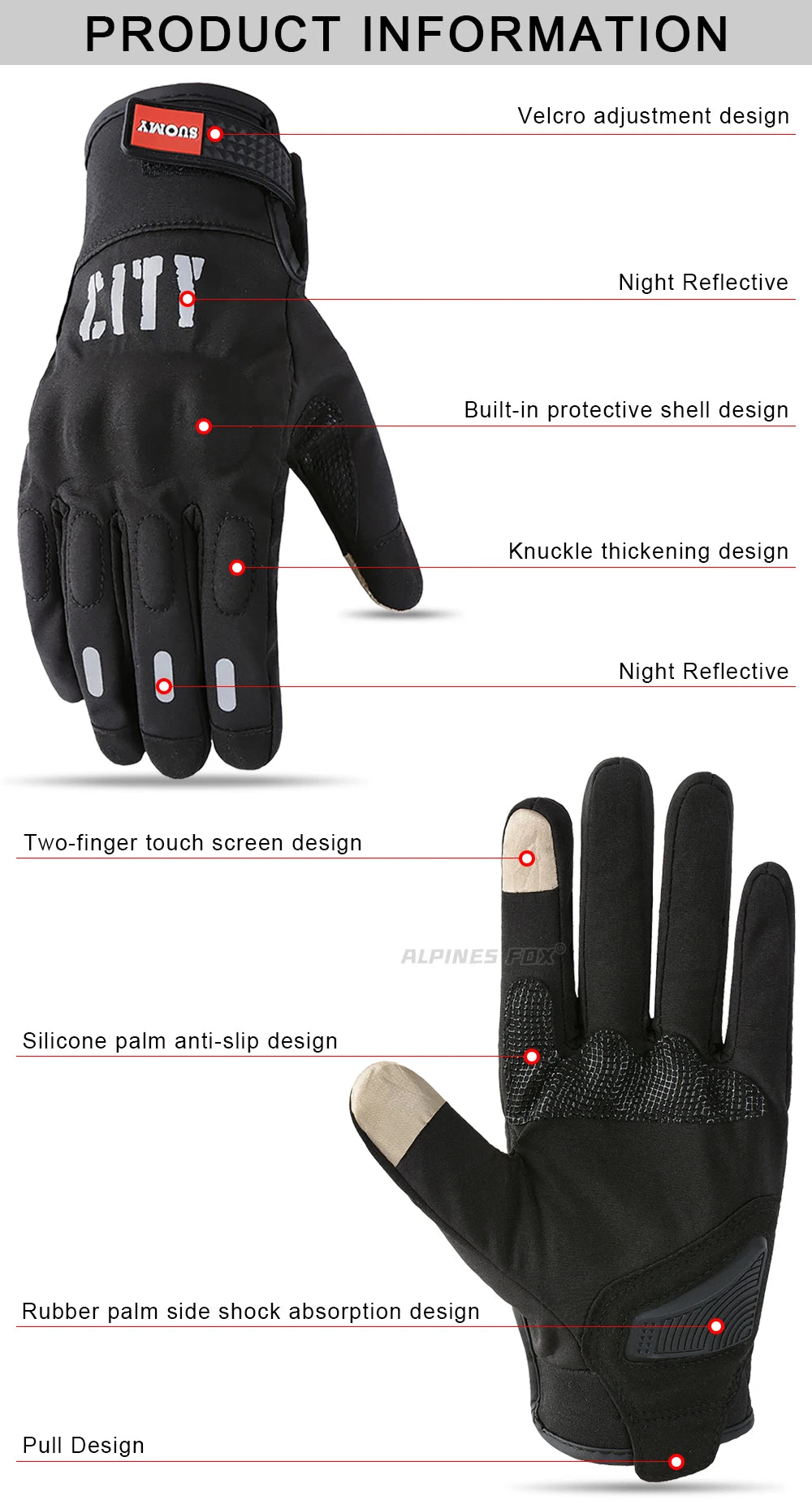 Suomy City Gloves Touch Screen Waterproof Motorcycle Gloves Racing Motocross/Motorbike Gloves Riders Black Motoqueiro Guantes