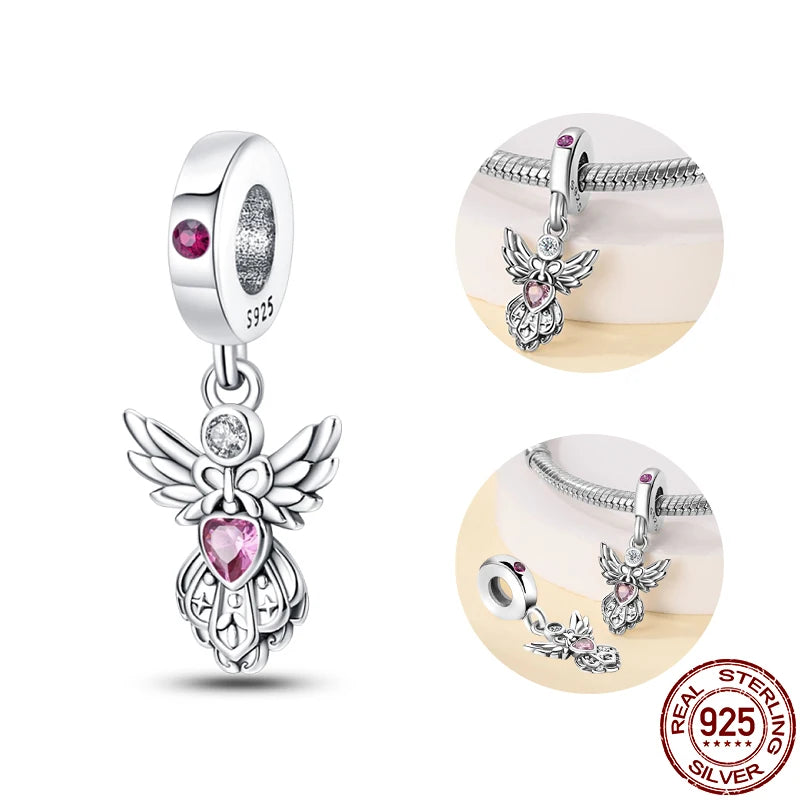 Hot Sale 925 Silver Classic Purple Retro Heart Shape Lotus Angel Pattern Charms Beads Fit 3mm Original Bracelet DIY Jewelry Gift