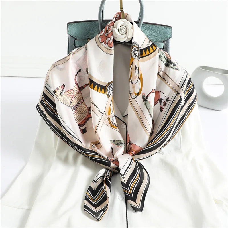 Spring Scarf Women's Luxury Design Polyester Material Smooth Scarf Soft Muslim Headscarf Shawl Beach 90x90cm