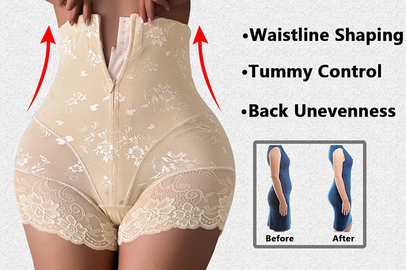 YBFDO Women High Waist Trainer Body Zipper Shaper Panties Tummy Control Slimming Belly Shapewear Girdle Waist Trainer Shorts