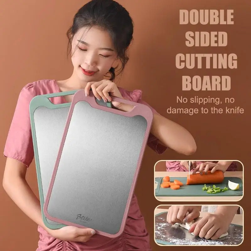 Double-sided Multifunctional Cutting Board Vegetables And Meat Chopping Cutting Board Two Sides Stainless Steel Plastic
