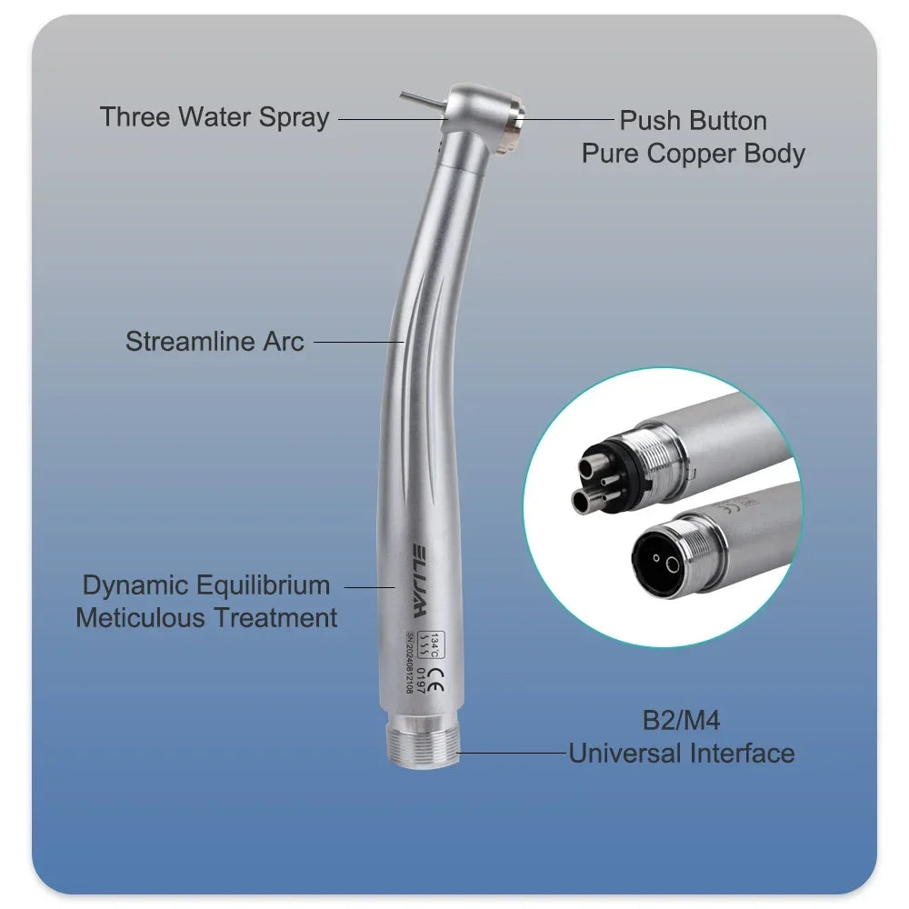 B2/M4 Torque/Standard Head Dental High Speed Handpiece Single Water Spray Push Button Low Noise Turbine Dentistry Equipment Tool