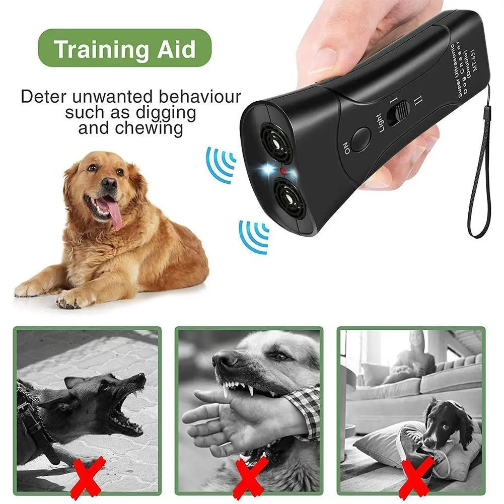 Ultrasonic Dog Chaser Stop Aggressive Animal Attacks Dog Repeller Stop Bark Device with LED Flashlight Pet Dog Training Tools
