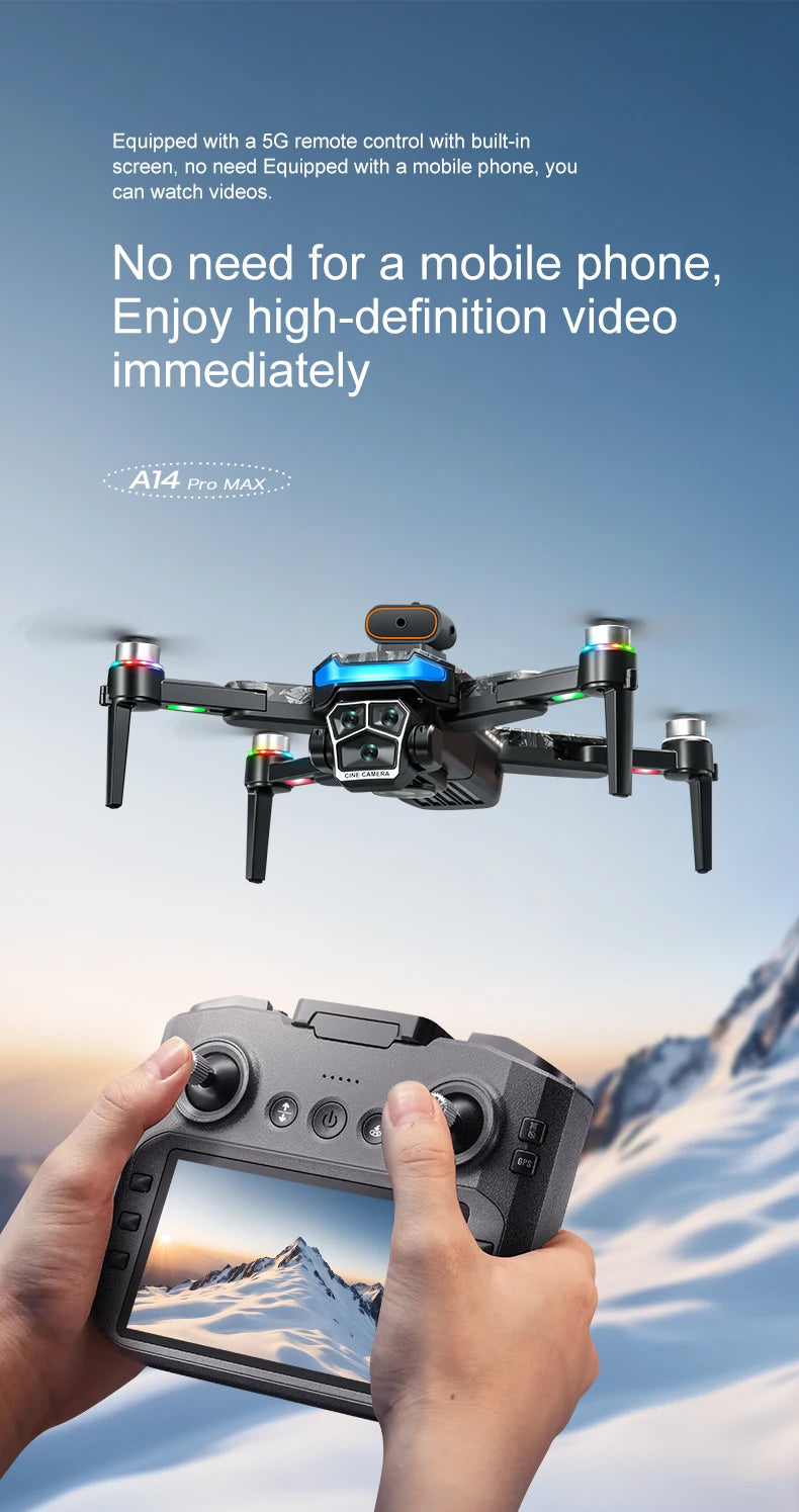 A14 PRO MAX Drone 8K Professional Camera Four-Axis Aerial Photography with Screen Remote Control 5000M 5G WIFI GPS FPV RC Dron