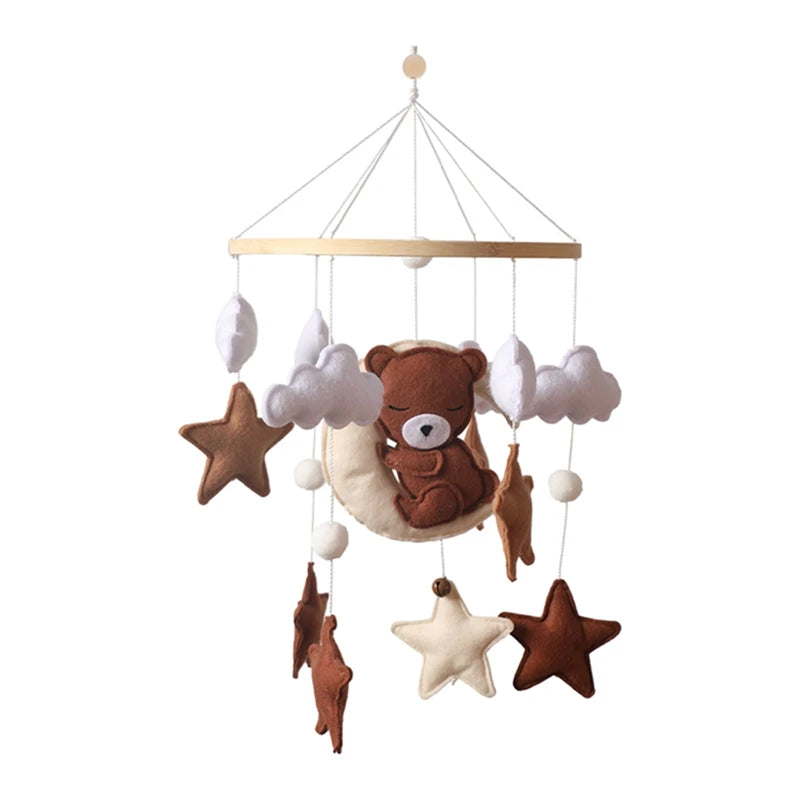 Crib Mobile Rattle Baby Wooden Bed Bell Baby Rattles Soft Felt Cartoon Bear Toys Crib Mobile Bed Bell Wood Toy Bracket Kid Gifts