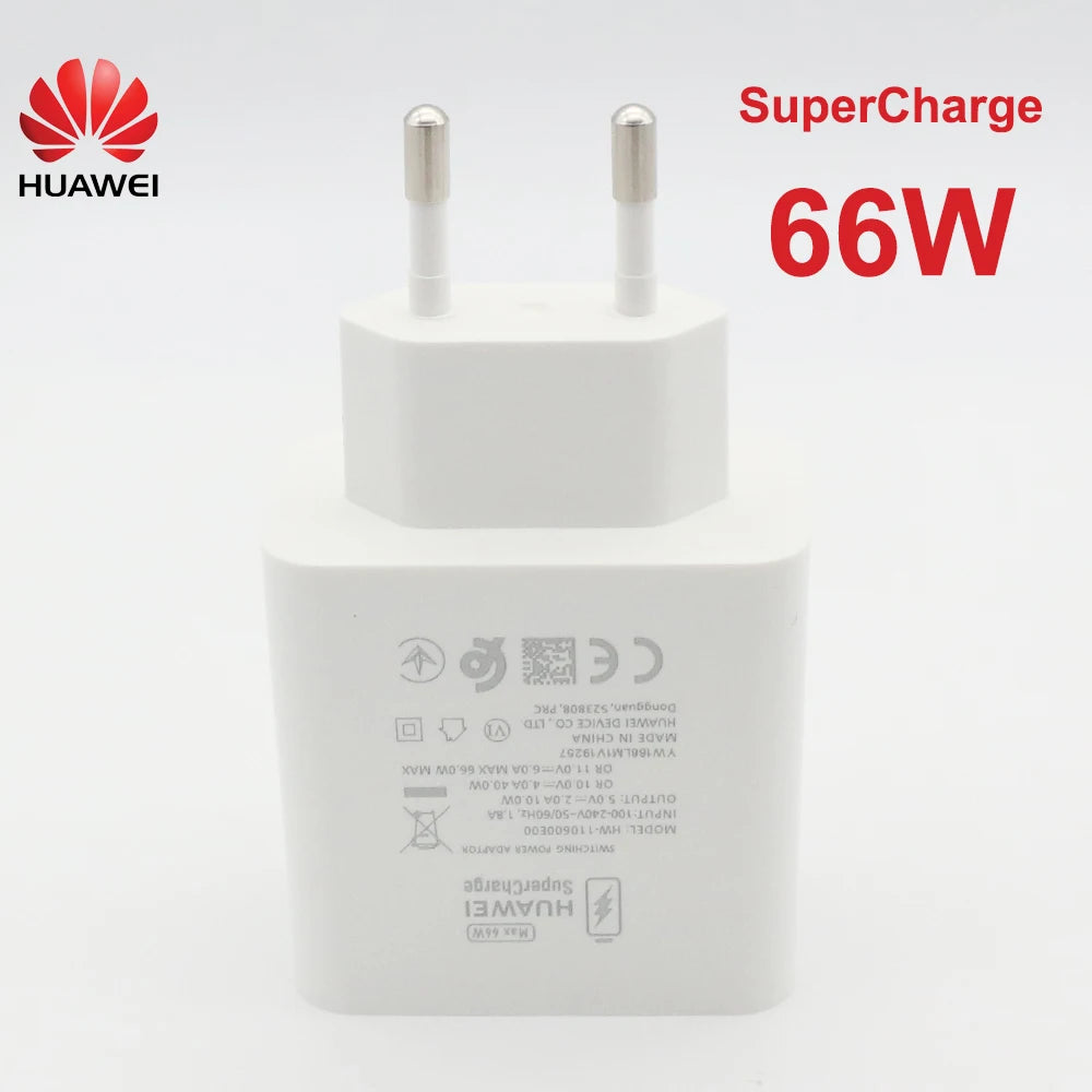 HUAWEI 66W Original Super Charge Quick USB Wall Charger Travel Charge 6A Type C Cable for Mate 50 40 30 P40 Pro Nova8 P 60 50 40