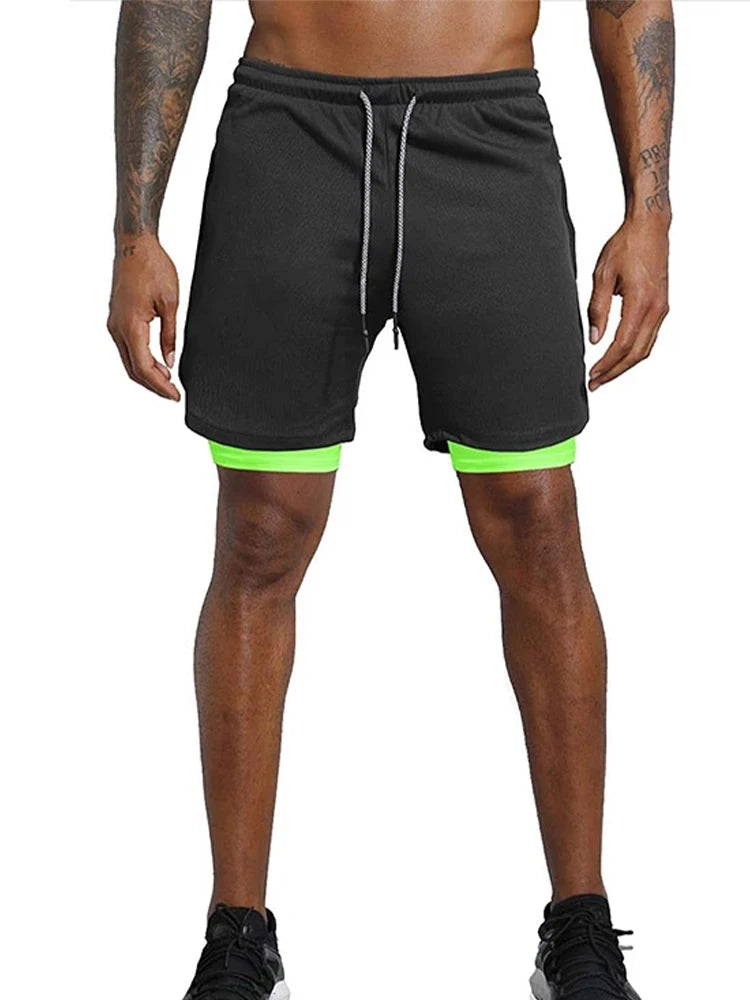 Men's Sport Shorts cool Sportswear Double-deck Running Shorts Summer 2 In 1 Casual Bottoms Fitness Training Jogging Short Pants