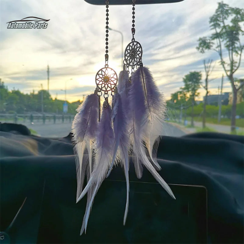 Dream Catcher Car Pendant for Girls Feather Mirror Hanging Pendant Home Decor Lucky Car Ornament Girls Car Interior Accessories