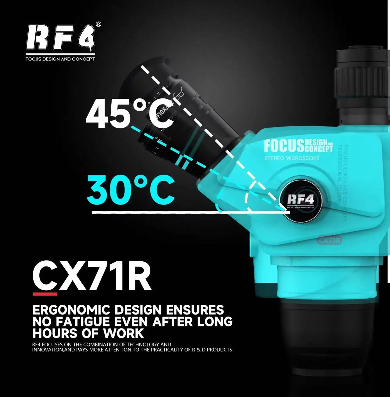RF4 CX71R New Focus Trinocular Stereo Microscope 6.5x-65x 30°C Ergonomic Design 10X/23MM Eyepice for Phone Soldering PCB Repair