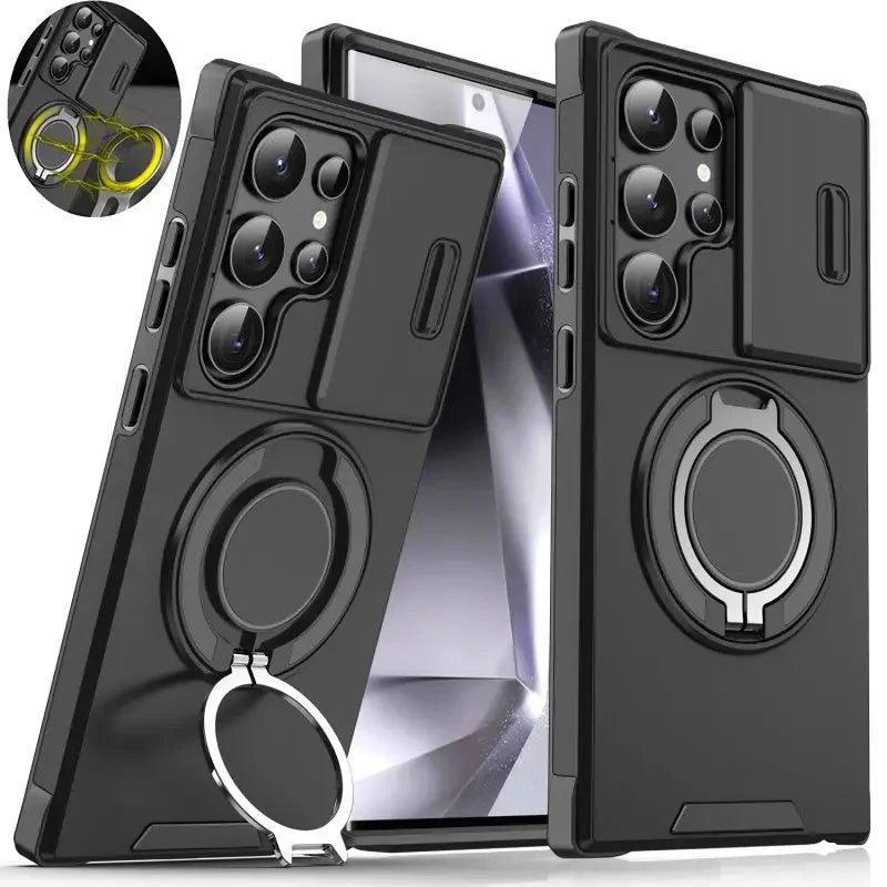 Case For Samsung Galaxy S25 Note 20 Ultra Plus A56 A36 A26 A05 A05S Slide Camera Protect Magnetic holder Armor Shockproof Cover