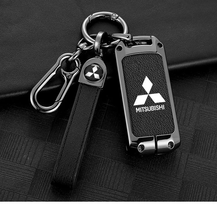 Leather Car Key Case Full Cover Protection Shell Bag For Mitsubishi Outlander Lancer 10 Pajero Sport ASX RVR L200 Eclipse Cross