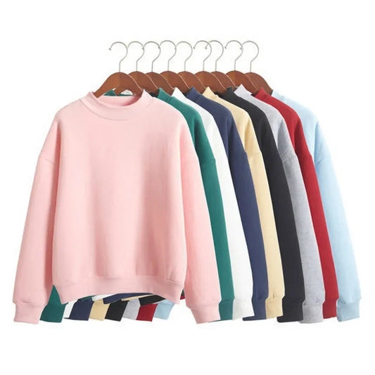 Woman Sweatshirts 2025 Sweet Korean O-neck Knitted Pullovers Thick Autumn Winter Candy Color Loose Hoodies Solid Womens Clothing