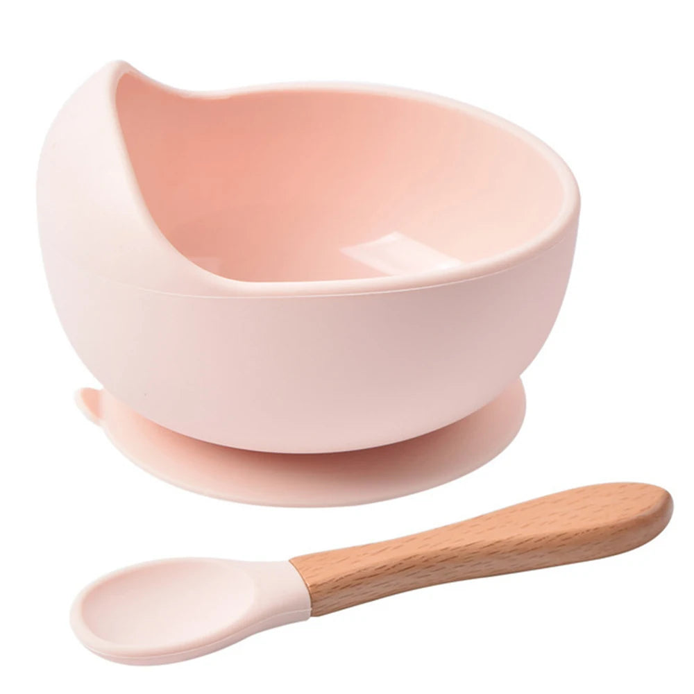 High Quality Spill-Proof Silicone Feeding Bowl Baby Dishes Kid Dinner Spoon Food Grade Silicone Baby Silicone Tableware