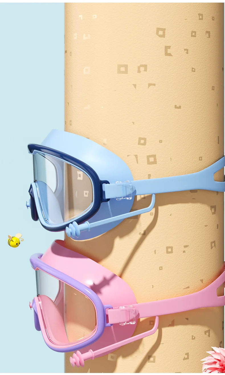 Kids Swimming Goggles Big Frame HD View Anti-fog Waterproof Children's Swim Goggles Boys and Girls Multi-color to Choose