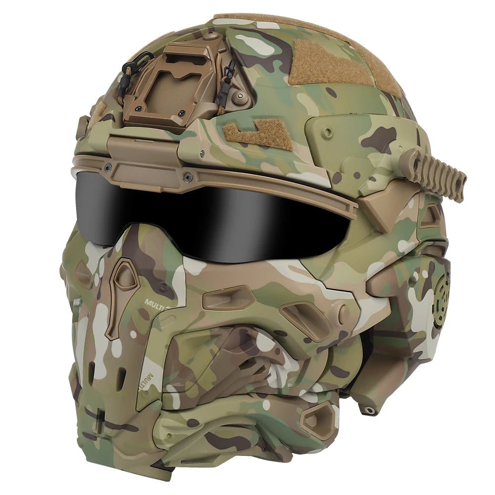Assault I Airsoft Helmet Full Face, Tactical Helmet with HD Headset Anti-Fog Fan 2 Pairs Lens Flip Mask for Outdoor CS