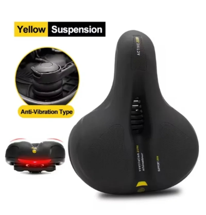 Hollow Breathable Bicycle Saddle Men Women MTB Road Bike Saddle Shock Absorbing Comfortable Big Butt Bike Seat Safety Warning A