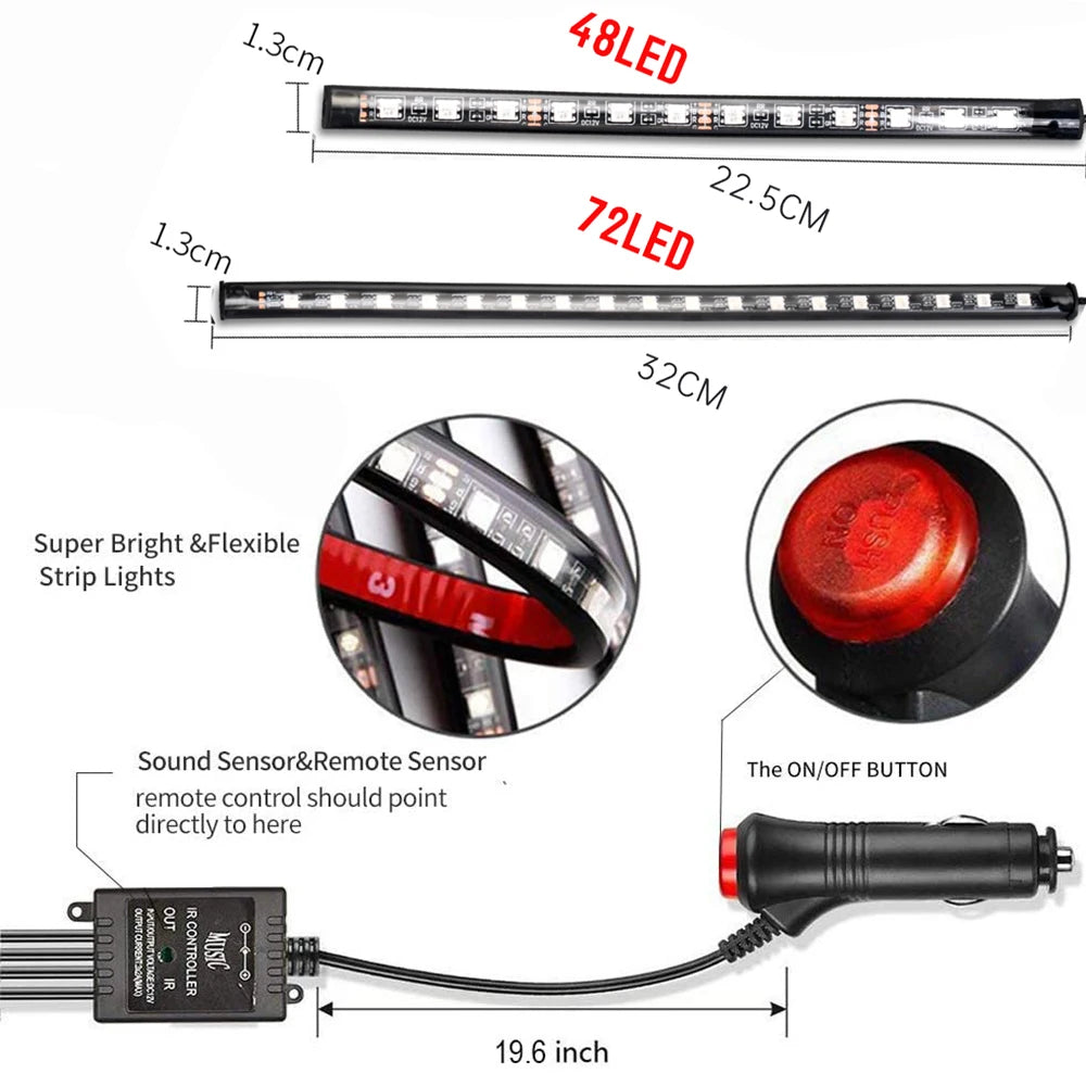 Neon LED Interior Ambient Lighting Car Foot Strip Mood Light Kit Accessories Backlight Remote APP Music Auto RGB Decorative Lamp