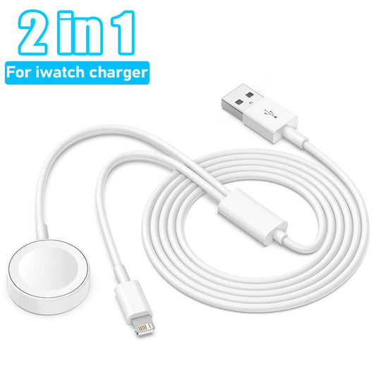 2 in 1 Cable for Apple Watch Charger series 9 8 7 6 5 4 3 USB Fast Portable Charging Station for iphone 14 13 12 11 Pro Max Plus