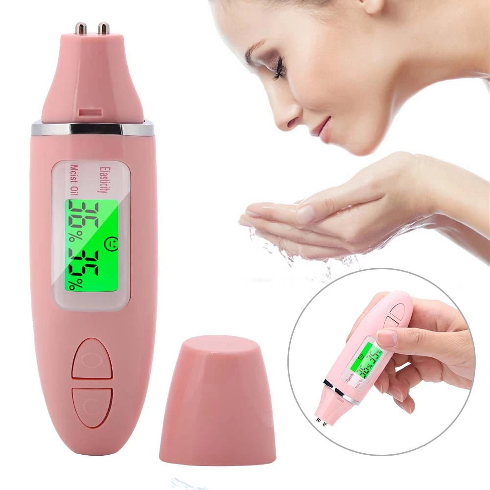 Moisture Meter Portable Digital LCD Display Precision Skin Sensor Tester Face Moisture Water Oil Analyzer Skin Moisture Tester