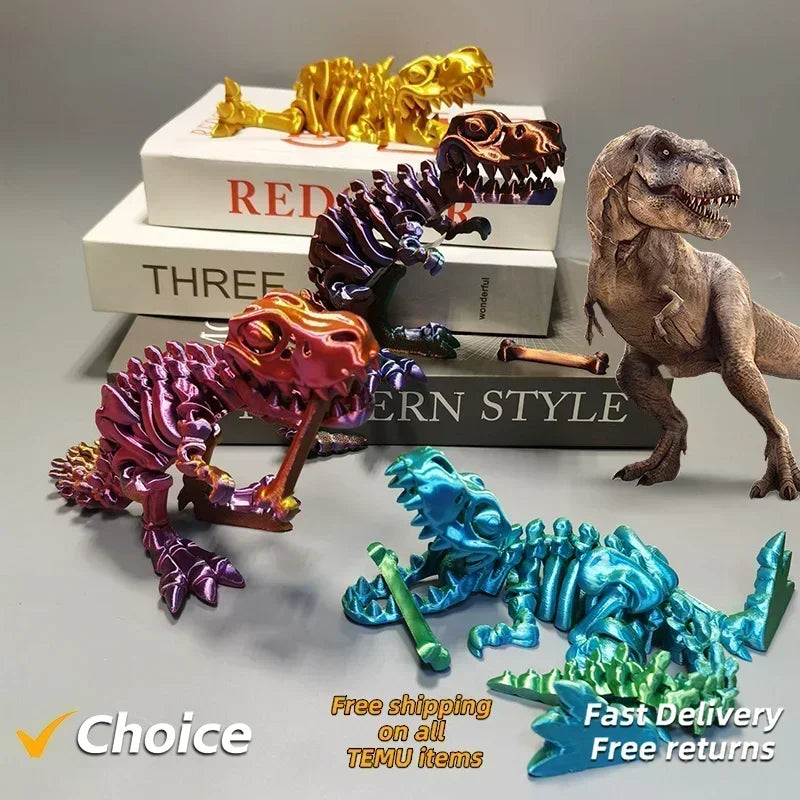 10Pcs Tyrannosaurus Rex Fossil Dragon 3D Printing Skull Dragon Movable Joint Decoration Toy Can Stand Big-mouth Dinosaur Model