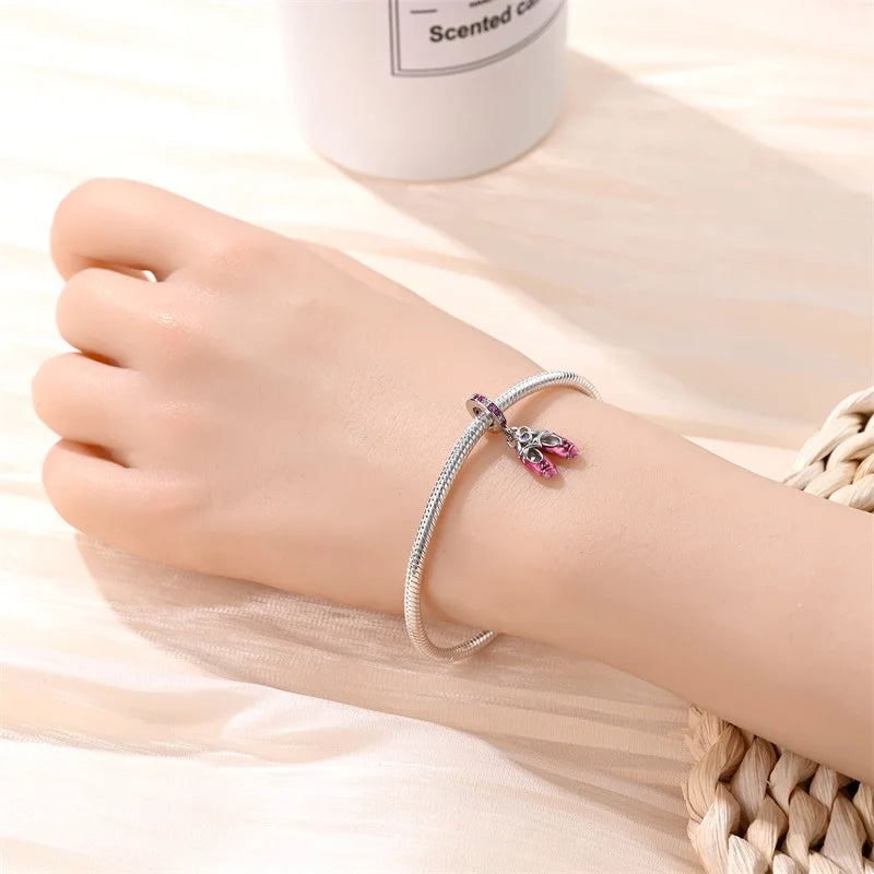 925 Sterling Silver Princess Powder Series Exquisite Daily Bow Sweet Charms Beads Fit Pan Original Bracelets DIY Jewelry