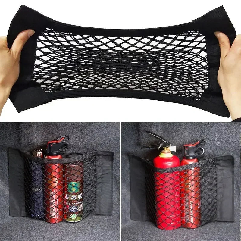 Car Back Rear Trunk Organizer Net Universal Seat Elastic Storage Mesh Tape Magic Sticker Auto Rear Trunk Bag for Stowing Tidying