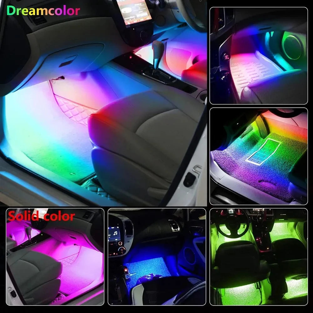 Neon 48LED Car Interior Ambient Foot Light Strip with USB Wireless Remote Music APP Control Auto RGB Atmosphere Decorative Lamp