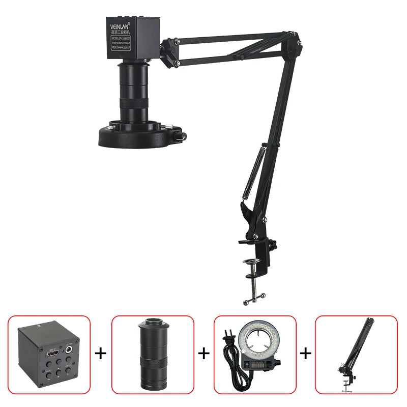 Video microscope, with magnification ranging from 1 to 150 times. Vga HDMI camera. Inspection of soldering and printing.