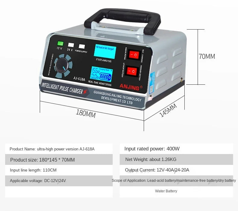 Large Power 400W Battery Charger 12V/24V Car Battery Charger Trickle Smart Pulse Repair for Car SUV Truck Boat
