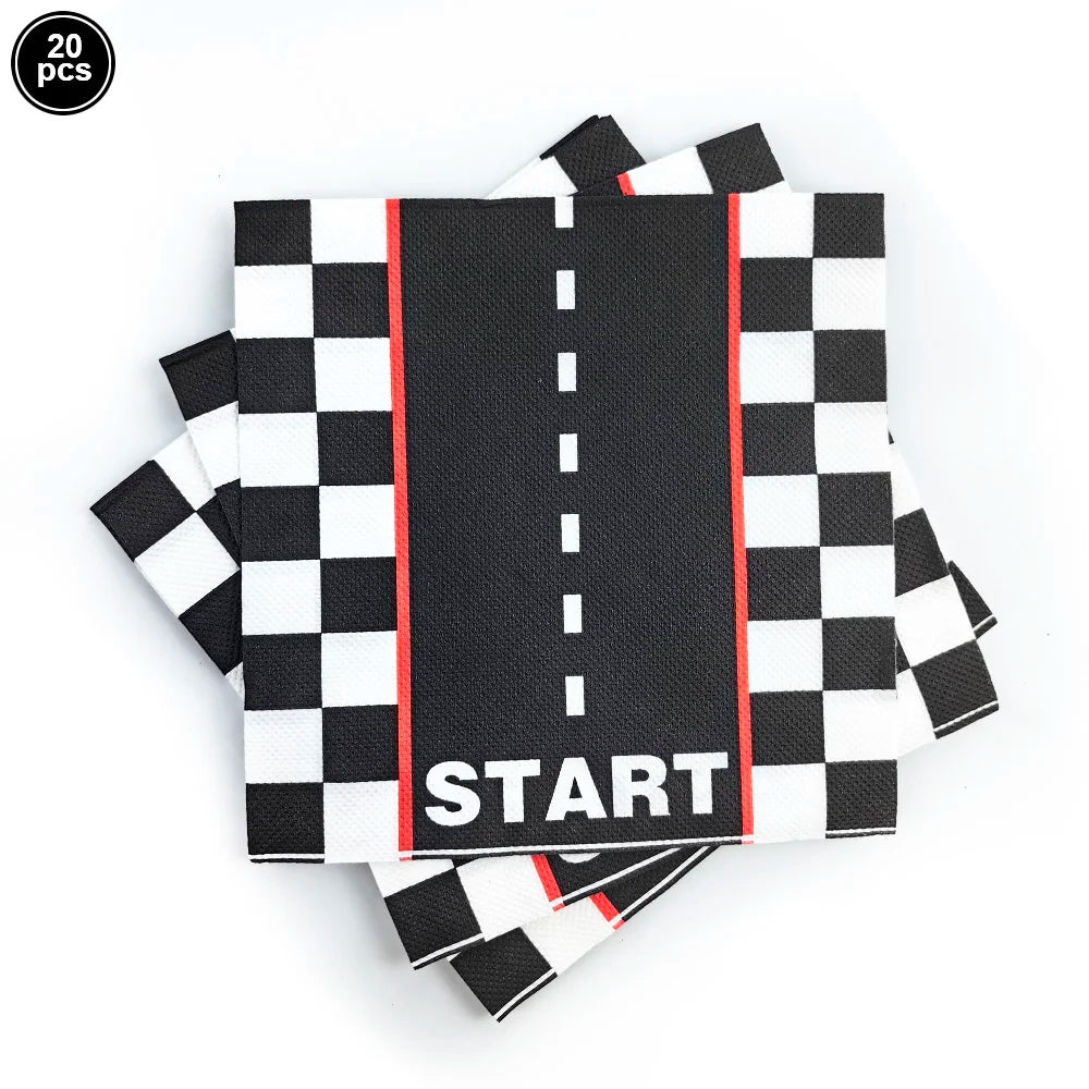 Traffic Cones and Racing Checkered Flags Black White Flags Kids Racing Theme Decorations for Race Car Birthday Party Supplies