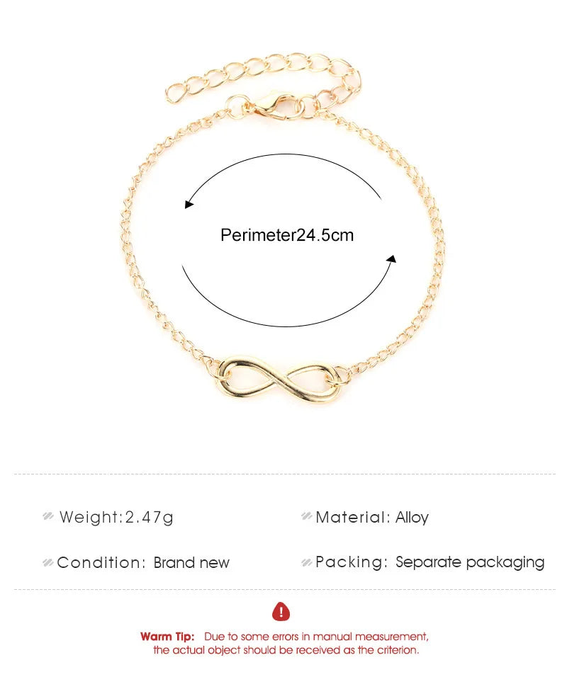 2024 Simple Alloy 8 Words Infinity Braided Adjustable Bracelet Friendship Couple Chain Charm Bracelets for Women Fashion Jewelry