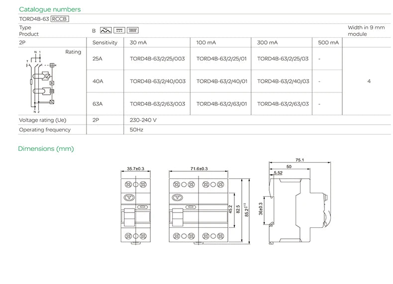 RCD RCCB Type B Earth Leakage Residual Current Circuit Breaker Evse 2P 4P AC 40a 63a 30ma 100ma 300ma 10KA Din Rail 230V TONGOU