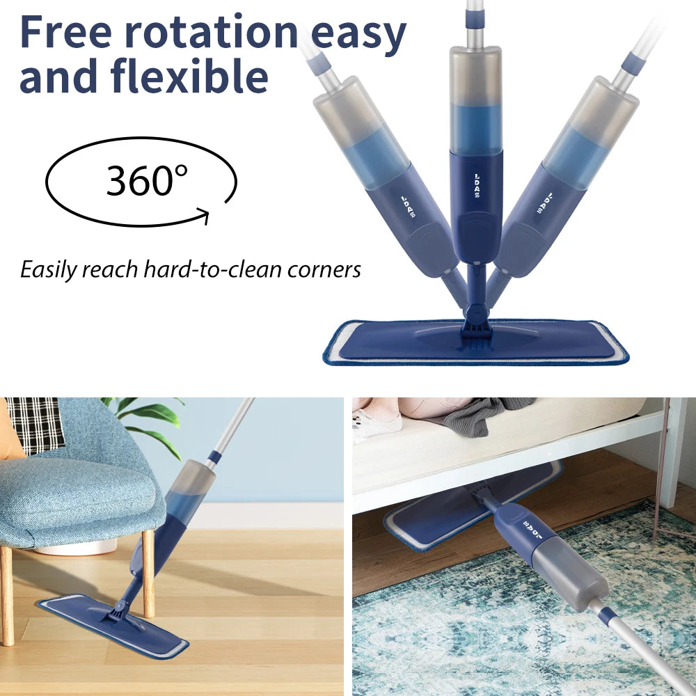 DARIS Spray Mop, 500ml Bottle, 3 Microfiber Mop Pads, Scraper, Mop Clip, Wet and Dry Use, Flat Floor Cleaning Mop