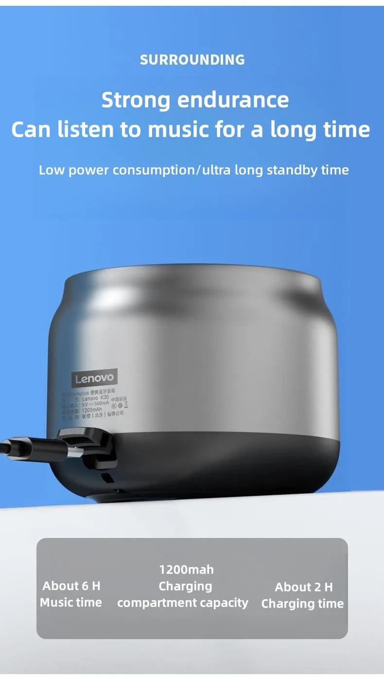 Lenovo K30 Wireless Bluetooth Speaker Portable Mini Outdoor Wireless Speakers Music Surround Loudspeaker HD Voice Shocking Bass