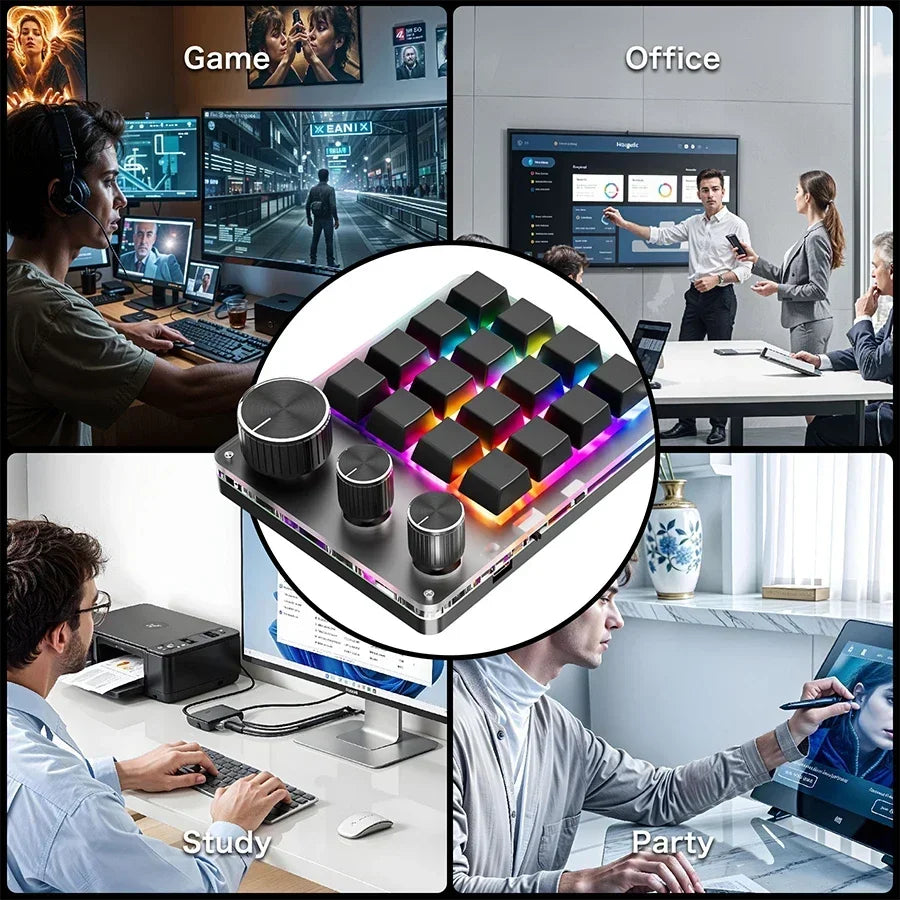 RGB Programming Macro Custom 16Key 3 Knob Bluetooth Keyboard Copy Paste Photoshop Gaming Keypad DIY Mechanical Hotswap Macropad