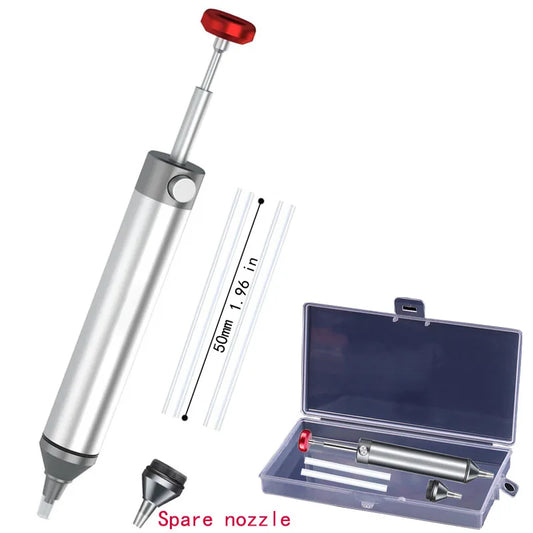 Solder Sucker Non-Clog Desoldering Pump for Removing Solder with Replaceable Heat-Resistant Silicone Tip and Spare Metal Tip
