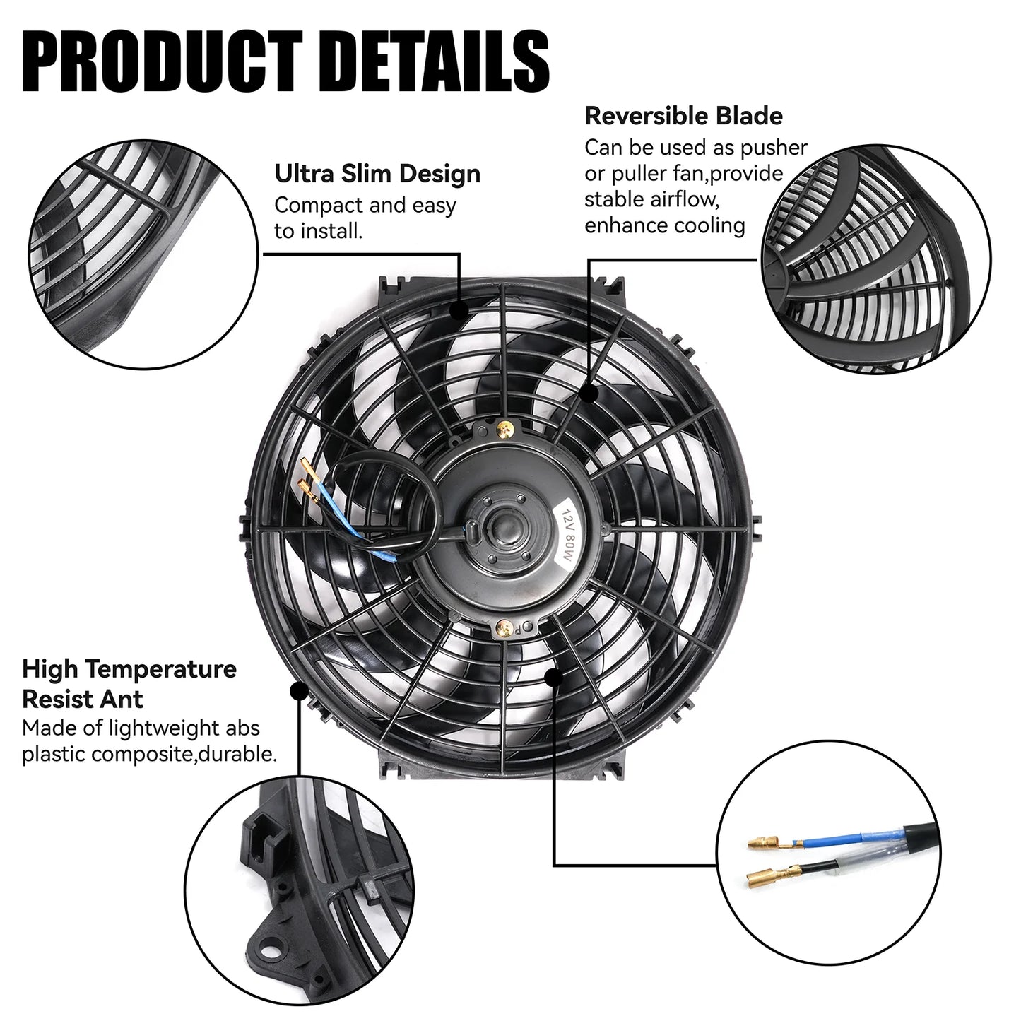 12 Inch Car Engine Cooling Fan Universal Car Slim Push Pull Electric Engine Cooling Fan 12V with Mounting Kit