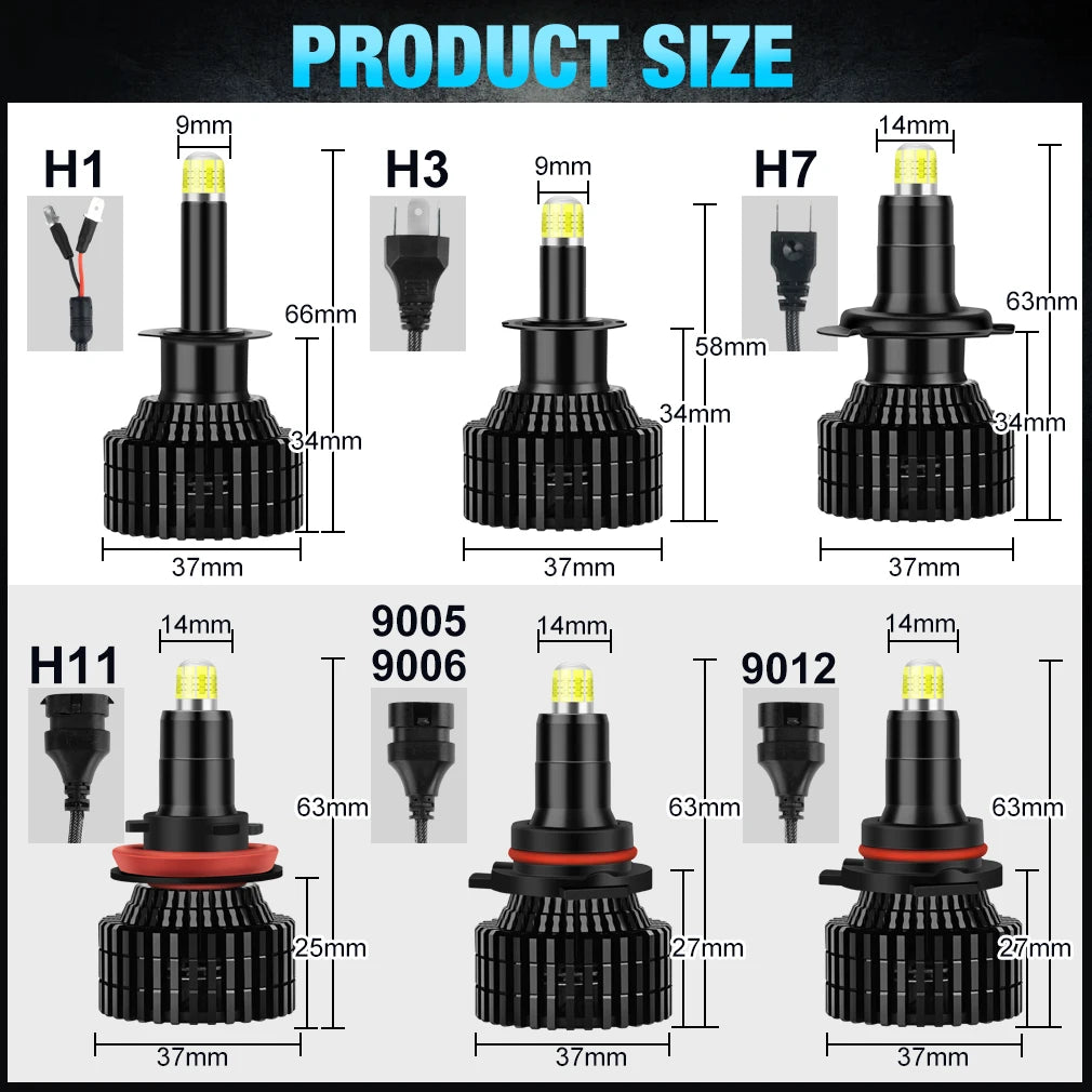 2pcs 30000LM H7 Led 360 H1 HB3 HB4 9012 HIR2 Led H11 H8 9006 9005 Car Headlight Bulbs Fog Lamp for Auto 3000K 6000K 12V 3D Chips